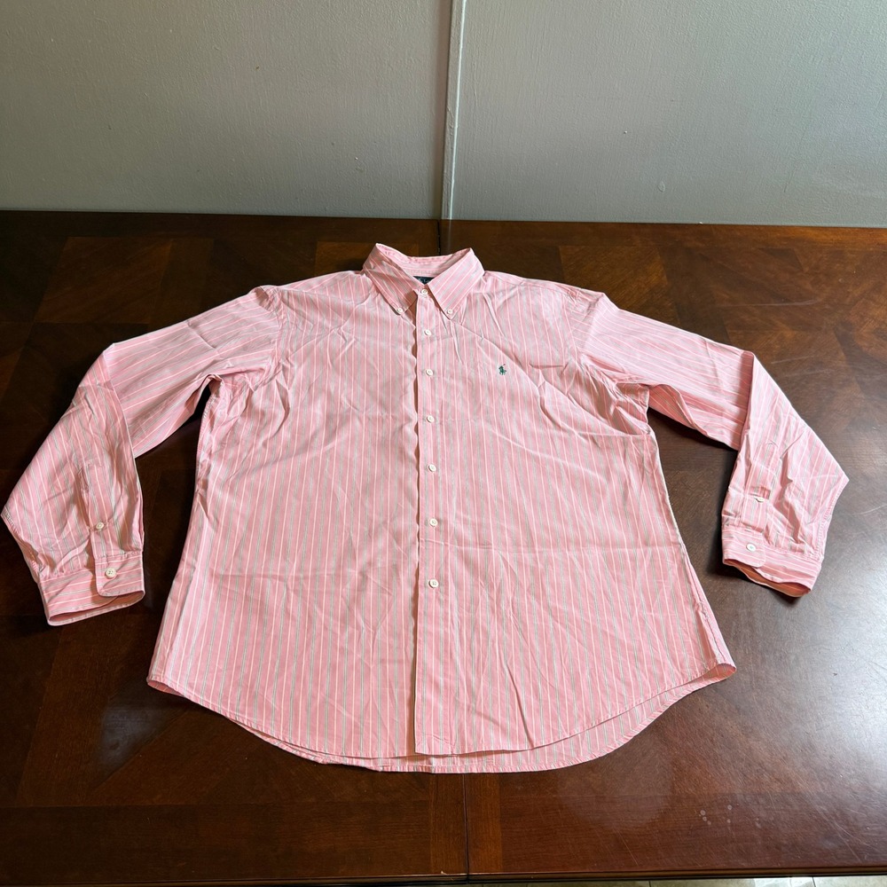 Ralph Lauren Mens XL Pink Blue Striped Button Down Shirt Long Sleeve